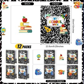 Kosiz 12 Pieces Composition Book Pocket Folders, Cute Kawaii Name Back to School Bulk Homework Paper File Folders for School Office Home Business Prek Girls Kid Classroom Teacher Birthday Party Supply