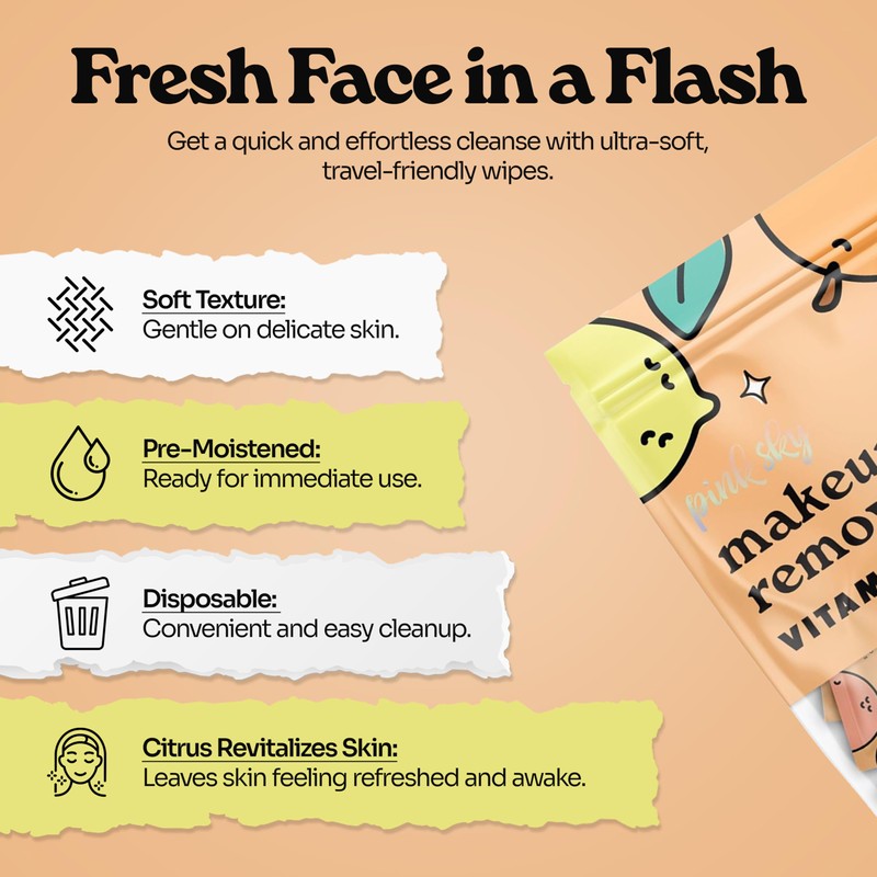 Pink Sky Makeup Remover Wipe for Face - Ultra Soft,