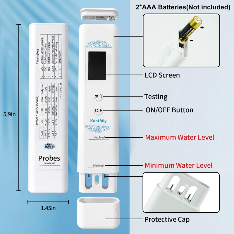 6 in 1 Digital Water Tester for Drinking Water, Lab