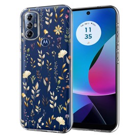 Unov Case Compatible with Moto g Play 2023 g Power 2022 g Pure 2021 Clear with Flower Floral Golden Girly Design Soft TPU Shock Absorption Slim Embossed Pattern Protective Back Cover