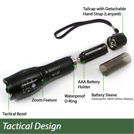 EcoGear FX LED Tactical Flashlight - TK120 High Lumens Flashlight with 5 Light Modes, Water Resistant, Zoomable - Great for Camping, Emergency, Everyday Flashlights - Unique Gifts for Men [2 Pack]
