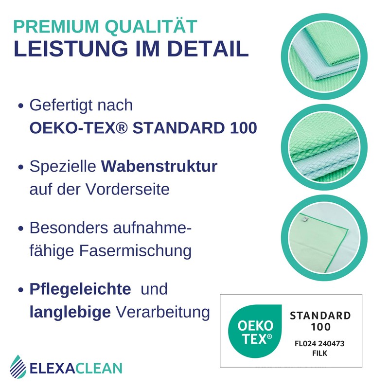 Elexaclean Window Cloth, Streak-Free, Microfibre Cloth, 60 x 40 cm