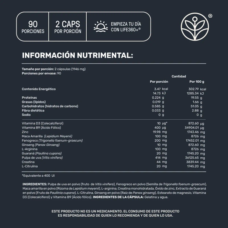 Testo Platinum Life 360 180 Cpsulas Fenogreco Ginseng Maca Sin