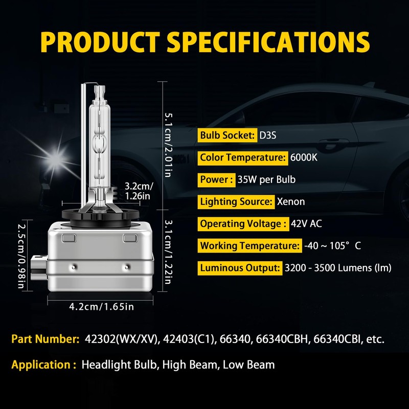RDYCT D3S Xenon HID Headlight Bulbs 35W 6000K Bright Diamond