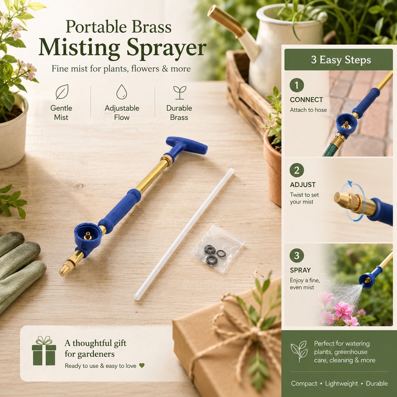 Adjustable Brass Misting Nozzle for Garden Sprayers – Push-Pull Watering