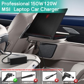 HKY Laptop Car Charger for MSI Gaming Laptop 180W 150W 120W MSI GF63 GS66 GS65 GE72 GF65 GF75 GS75 GE62 GE70 GF62 GF72 GL62 GL72 GS40 GS43 GS63 GS73 Series 12V-24V Auto Boat Airplane DC Power Adapter
