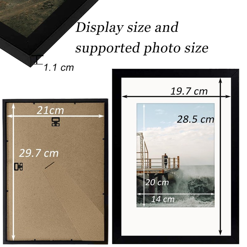A4 Picture Frame Set of 2-21x29.7 cm, A4 Black Frame