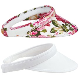 2 Pack Sun Visor Hats Women Men Clip On Wide Brim Visors Hat Outdoor Sports Golf Beach Travel Tennis Caps, 2024 Floral Print, 6 3/4-7 1/2