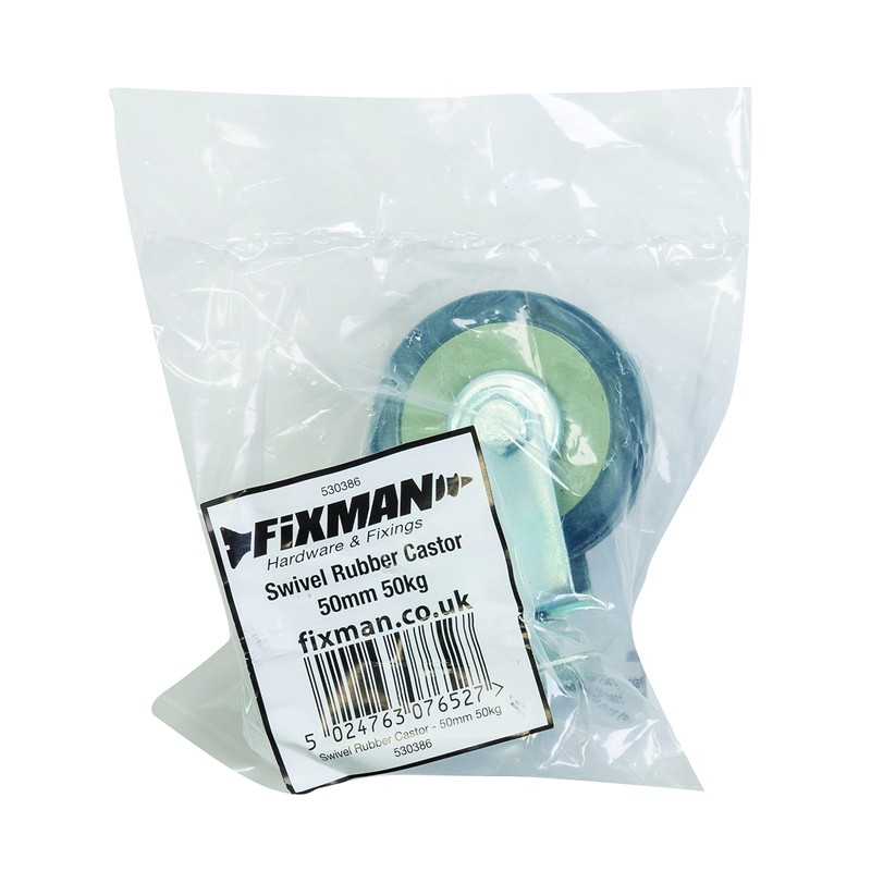 Fixman 530386 Swivel Rubber Castor 50 mm 50 kg