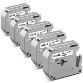 Anycolor M-K231 Label Tape 12mm 0.47'' White Compatible with Brother P-Touch M Tape MK231 M-231 M-K231s for Brother PTouch PT-M95 PT-90 PT-85 PT-70BM PT-65 PT-45 Label Maker, 5-Pack