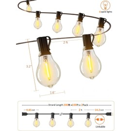 Meidaoduo String Lights for Outside 200 FT Outdoor String Lights Waterproof with 100+6ea A39 Shatterproof Warm Bistro Lights for Patio Gazebo Backyard Garden, 2x100FT Linkable