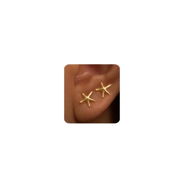 MUMREUES Gold Earrings for Women Trendy 14K Gold Small Starfish