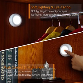 STAR-SPANGLED 2.8” LED Puck Lights Under Cabinet AAA Battery, 5 Pack White