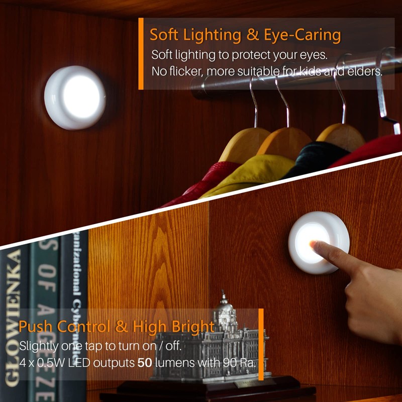 STAR-SPANGLED 2.8” LED Puck Lights Under Cabinet AAA Battery, 5