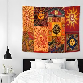 Bohemian Style Tapestry, Aesthetic Wall Hanging Decor, Polyester Tapestry for Bedroom Home Office Decor, Home Accessories with Free Installation Package - Colour: Multicolor, Size: 37*28inches(95*73cm)