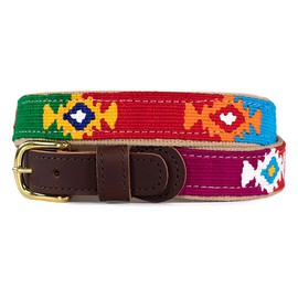 A Tail We Could Wag Cotton & Leather Belt - Handmade Guatemalan Cotton Weave with Colorful Patterns & Solid Brass Buckle | God’s Eye | Multi, 44"