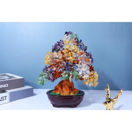 Top Plaza Amethyst Healing Crystal Money Tree 10 Inch Stone Bonsai Tree Feng Shui Good Luck Wealth Tree Decor Business Gift for Office Home Living Room