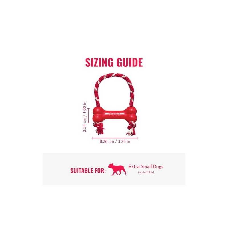 KONG Goodie Bone with Rope Dog Toy, Rojo, XS