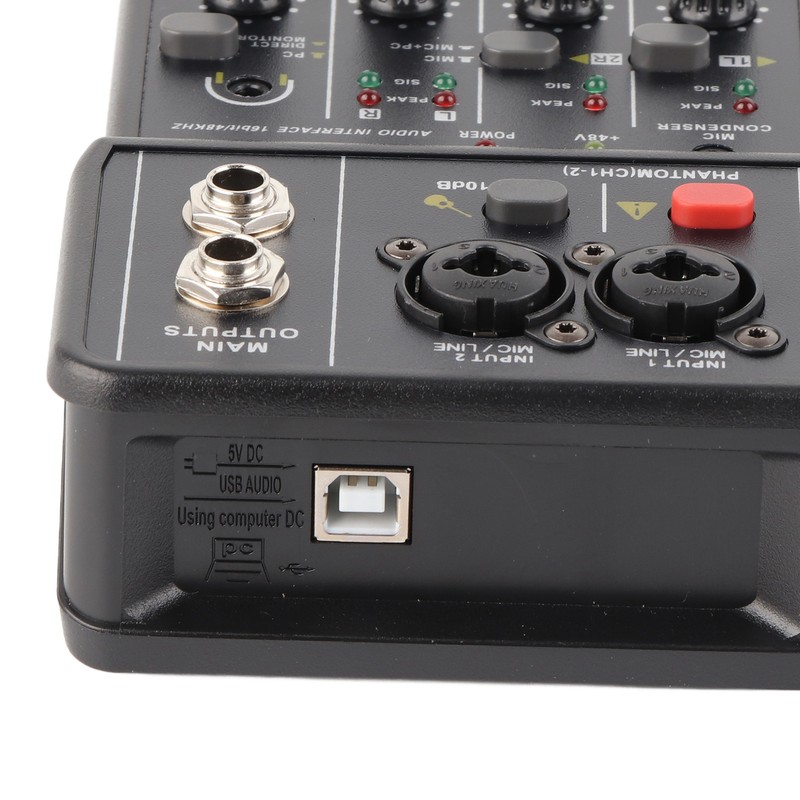 2 Channels Audio Mixer USB 48V Phantom Power Compact Sound