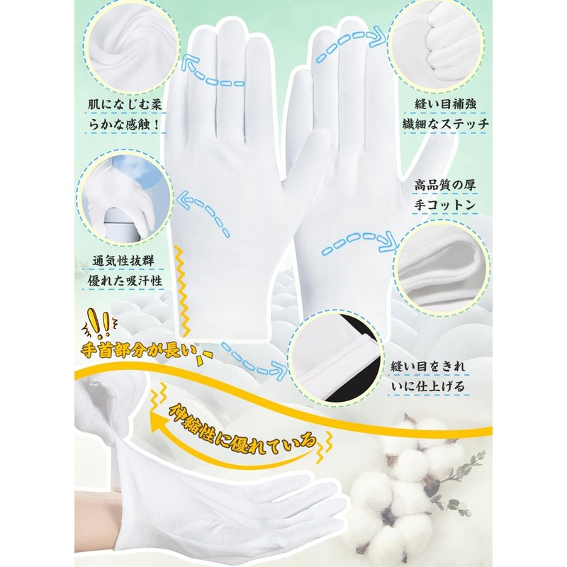 Basic Standard 100% Pure Cotton Gloves, 24 Pairs, White, LL