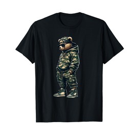 Graphic Camo Hip Hop Teddy Bear Cool Rapper Streetwear T-Shirt