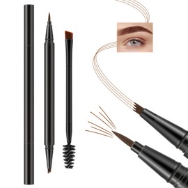 Apooliy Waterproof Eyebrow Pen, 4-Fork Microblading Eyebrow Pencil, 2-in-1 Eye Brow Pen For Women, Eyebrow Definer，Long-Lasting Eyebrow Makeup Pen