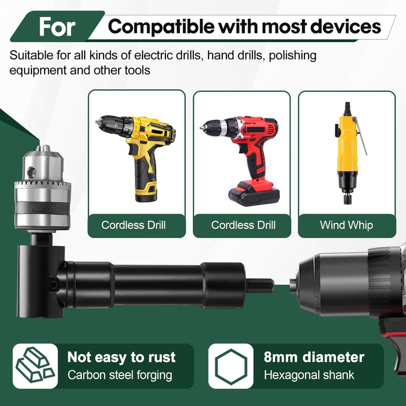 HSEAMALL Right Angle Drill Attachment, 90-Degree Chuck, 1-10mm Range, 8mm
