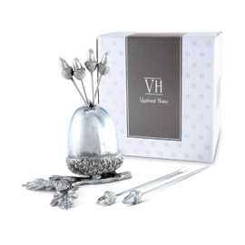 Vagabond House Pewter Acorn Cheese Martini Olive Cocktail Stainless Steel Pick Set Skewer Fruit Toothpicks (6 picks in set) Rustic Cabin 3.5 inch Tall