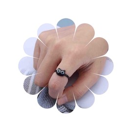Cybche Black Cute Cat Ring, Pretty Small Cat Ring, Adjustable Animal Cat Ring, Open Cat Finger Ring, Cute Black Kitten Ring, Jewellery for Women, Zinc, No Gemstone