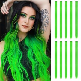Clip-In Hair Extensions, 22 Inch Real Hair Extensions, Long Straight Hair Extensions, Clip-In Hair Accessories for Girls (Green) Pack of 10