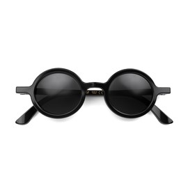 LONDON MOLE Eyewear | Moley Sunglasses | Round Glasses | Fashion Brand | UV400 Protection | Men Women Unisex | Spring Hinges | Retro, Glossy black and black