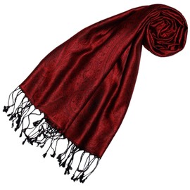 Lorenzo Cana 78409 Women's Silk Scarf 100% Silk Jacquard Woven Harmonious Colours with Fringes 35 x 160 cm Paisley Pattern Silk Scarf, Dark Red Tomato Red