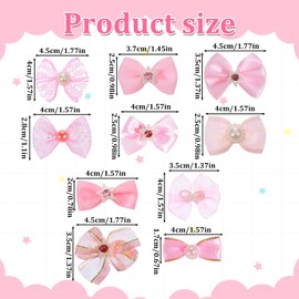 Dog Bows, 20 Pcs Cute Dog Hair Bows with Rubber Bands Pink Dogs Accessories Mix Style Lace Rhinestone Pearls Puppy Bow for Furry Cat Puppy Pet