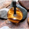 Kaltner Presents Necklace Tiger Eye Gemstone Donut Pendant with Leather