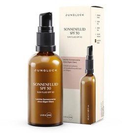 JUNGLÜCK Sun Fluid Face SPF 50 - Vegan | Light Face Lotion with Organic UV Filters without Whitening Effect | Wide Spectrum with SPF 50 Protects Against UV-B & UV-A Rays