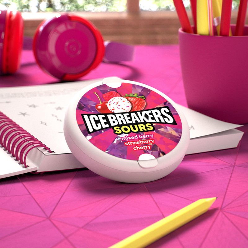 ICE BREAKERS Sours Assorted Fruit Flavored Sugar Free Mints Tin,