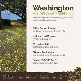 Eden Brothers Washington Wildflower Mixed Seeds for Planting, 1/4 lb, 120,000+ Seeds with Cosmos, Bluebell | Attracts Pollinators, Plant in Spring or Fall, Zones