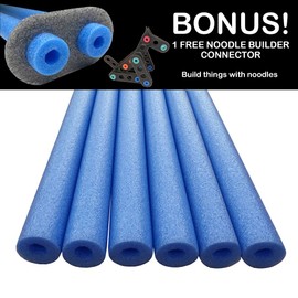 Oodles of Noodles Deluxe Foam Pool Swim Noodles - 6 Pack Blue 52 Inch Wholesale Pricing Bulk Pack and Free Connector