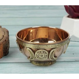 Triple Moon Copper Offering Bowl 3" Diameter, Great for Altar use, Ritual use, Incense Burner, smudging Bowl, Decoration Bowl, offering Bowl - Xtrendy