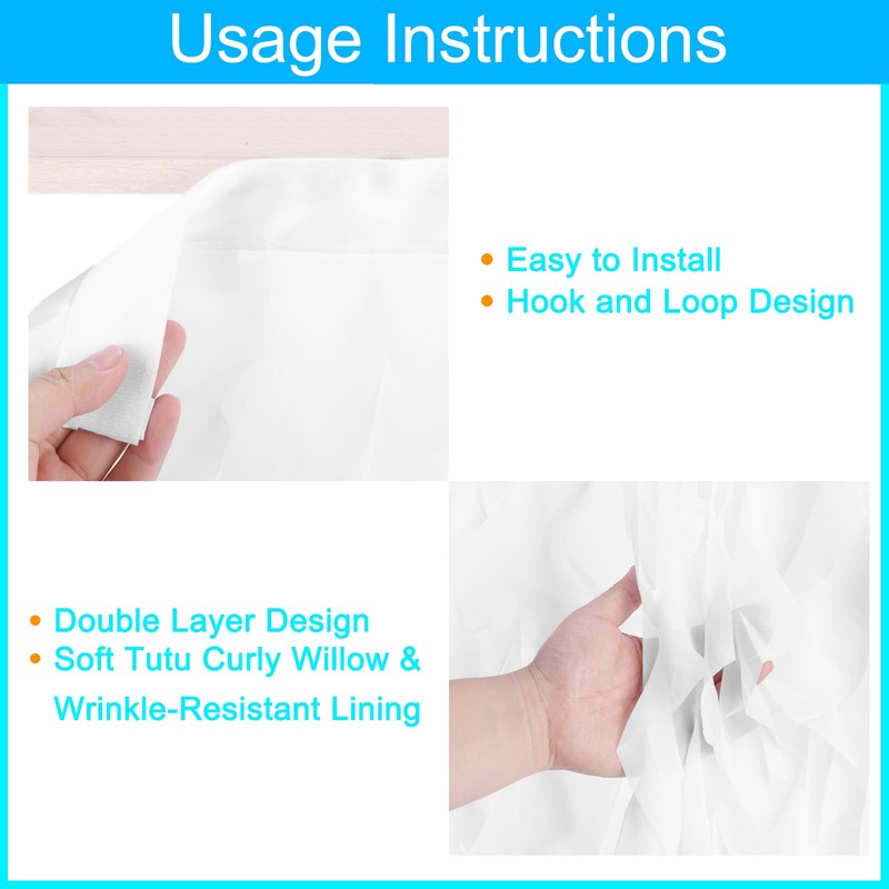 sourcing map 14ft White Tutu Table Skirt, Tulle Curly Willow