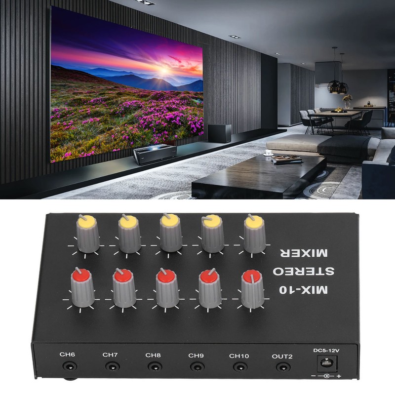 10 Channel Audio Mixer with 3.5mm Jack 10 Input 2