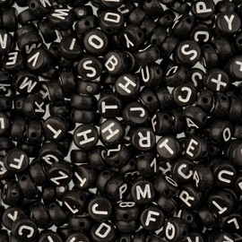 495pcs John Bead 7mm Black Round Acrylic Alphabet Beads for DIY Craft Jewelry Bracelet Necklace Making