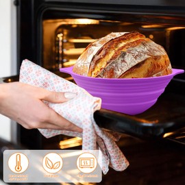 Sourdough Bread Starter Kit, Bread Proofing Basket 2-Pcs Set 9 Inch Round and 10 Inch Oval Collapsible, Bread Basket Yeast Beginner Kit, banneton proofing basket, bread making tool (Purple)