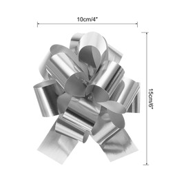 MECCANIXITY 10pcs 4 Inch Metallic Large Big Pull Bow Gift Wrapping Bows Ribbon for Wedding Car Baskets Presents Christmas Bow, Silver