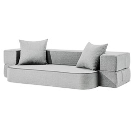 SUYOLS 2-in-1 Convertible Couch Bed with 2 Pillows - Folding Floor Couch & Sleeping Mattress - Washable Cover & Memory Foam Sleeper for Living Room/Guest Room/Home Office/Van Trip, Twin, Light Grey