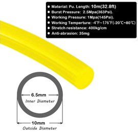 Beduan 10mm x 6.5mm Yellow Pneumatic Tubing Pipe PU Polyurethane Air Compressor Tubing Hose Pipe Line Fluid Transfer 32.8ft 10 Meter
