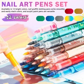 XINGXYUEL 12 Colors Nail Art Pens Set, Nail Art Markers Polish Pens for Painting Nails, Acrylic Paint Drawing Painting Dotting Markers Pen Quick Drying Nail Art Design Manicure Tools 0.5mm