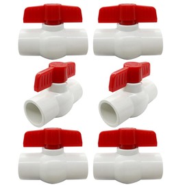 BesNPT 3/4" PVC Ball Valve Slip Socket Quarter Turn Red T-Handle Water Pipe Shut Off Valve (Pack of 6)
