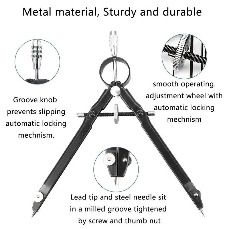 JeoPoom Geometry Compass, Metal Compass, Precision Compass, Drawing Compass, Includes