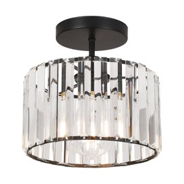 Decoluminner Crystal Ceiling Light Semi Flush Mount Ceiling Light Crystal Chandelier Hallway Light fixtures Black Close to Ceiling Lamp for Entryway Bedroom Bathroom Living Room Kitchen Dining Room …